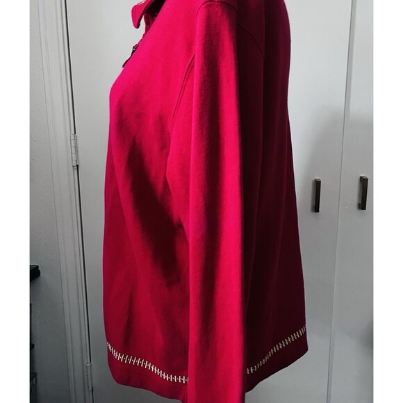 Bechamel Wm's Jacket L Red Full Zip Long Sleeve Gold‎ Embroidered Top Holiday - Picture 6 of 9